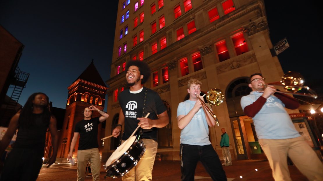 Band playing outside of Griest building